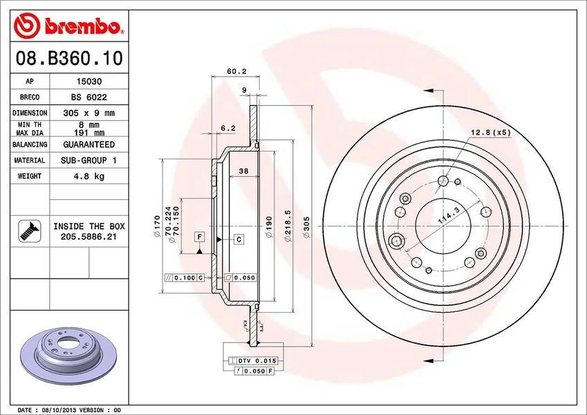 Гальмівний диск задній Brembo 08.B360.10 (42510-TL0-G50, 42510-TL0-G51) 08.B360.10 фото